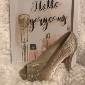 Satin Champagne Platform Peep Toe Heel
